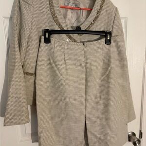 Tahari Textured Cream Blazer and Skirt Set